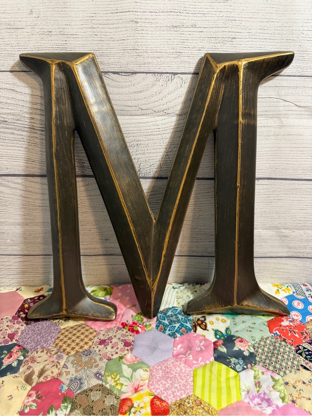 Distressed Black and Gold Letter M Wall Accent - Decorative Home Accent